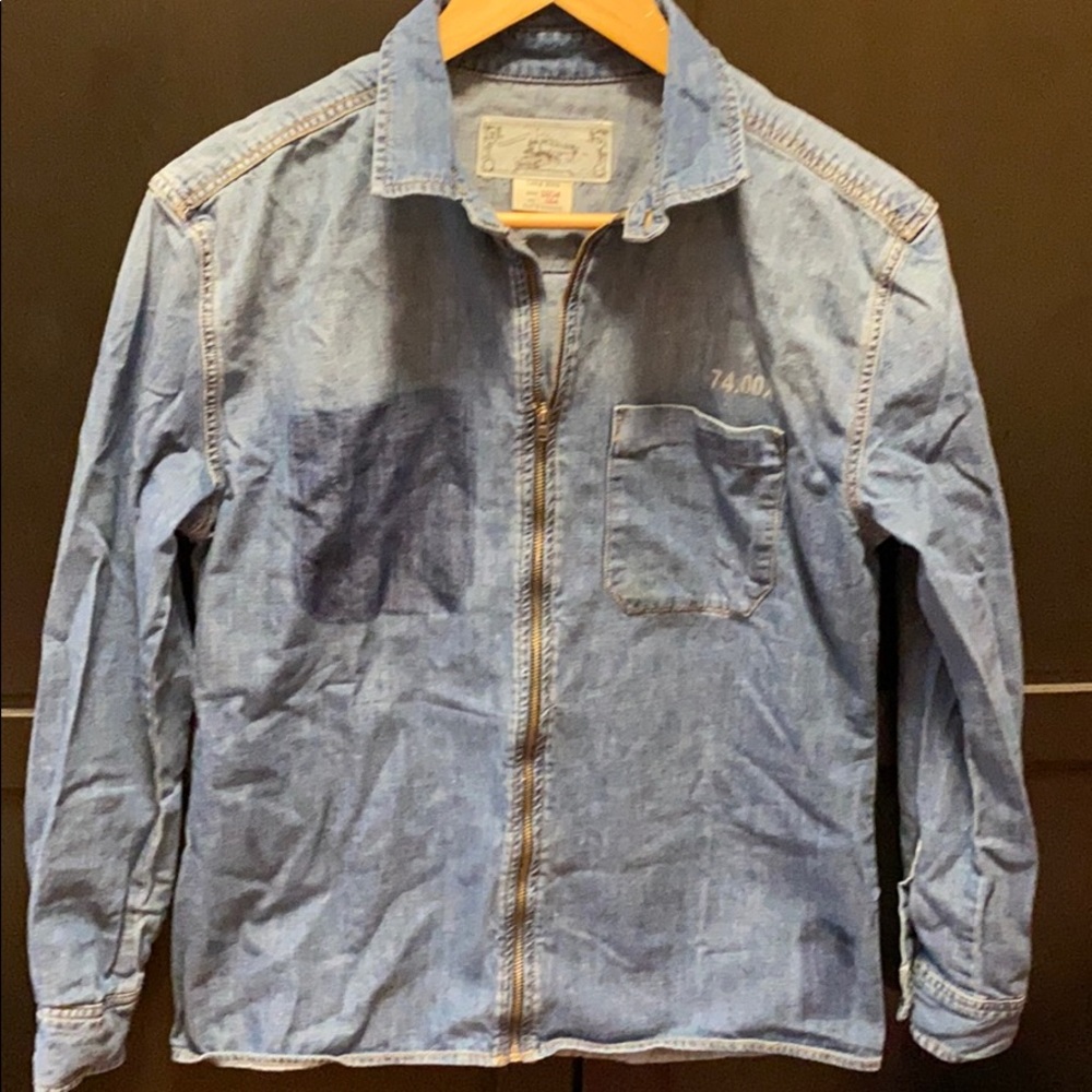 ZARA boys distressed denim shirt with zipper